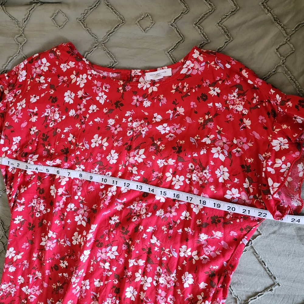 beachlunchlounge sz L large Red floral ruffle sleeve dress - Picture 6 of 7
